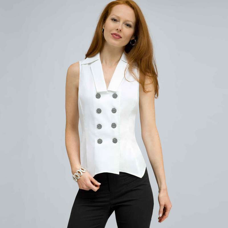 Double Breasted Sleeveless Button Down Blouse., White, large image number 0