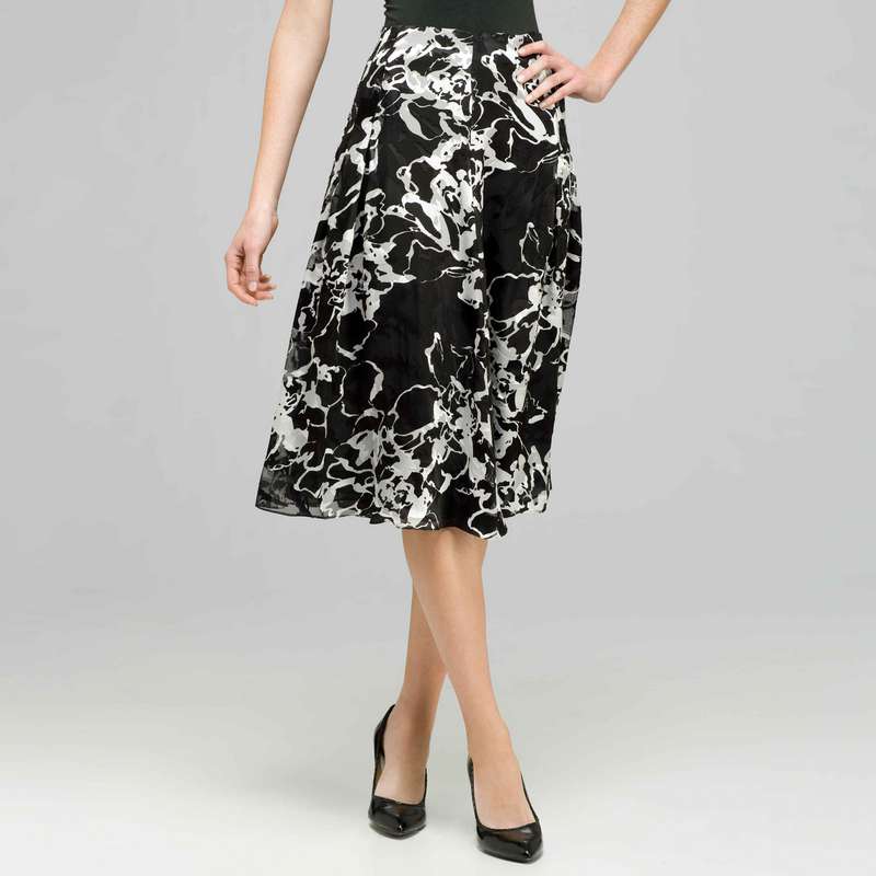 Pleated Flare Skirt., Black & White, large image number 0