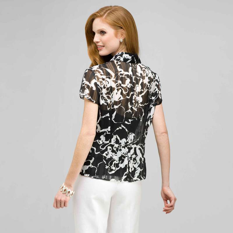 Ruffle Cascade Blouse., Black & White, large image number 1